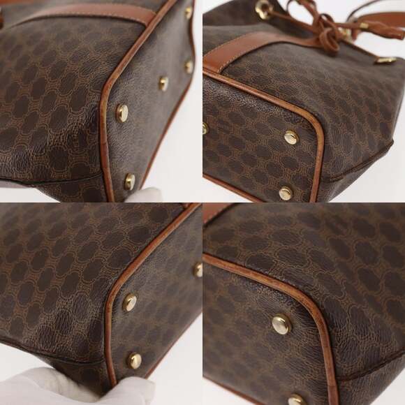 CELINE Macadam Canvas Shoulder Bag Pvc Leather Brown Gold - Picture 10 of 12